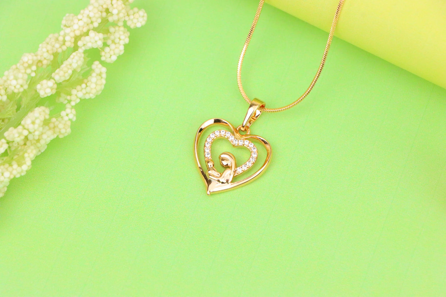 Rose Gold Mother and Child Heart Pendant with Sparkling CZ Accents, XPPT1377 (2133-1)