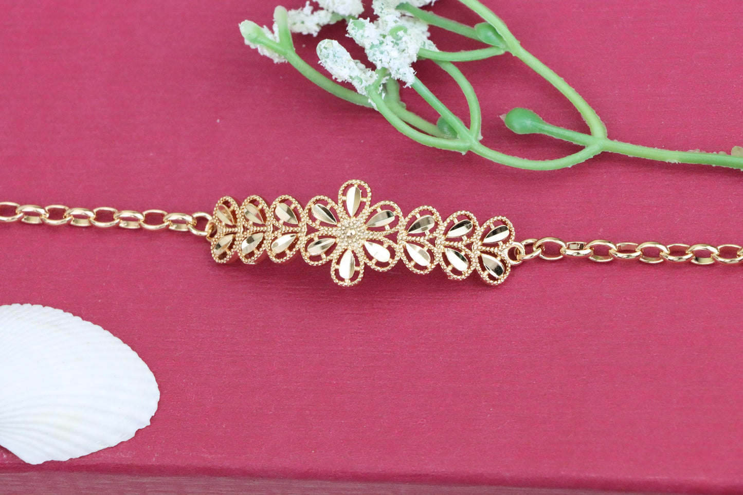 Elegant Floral Design Rose Gold Bracelet, XPBL1086 (2109-5)