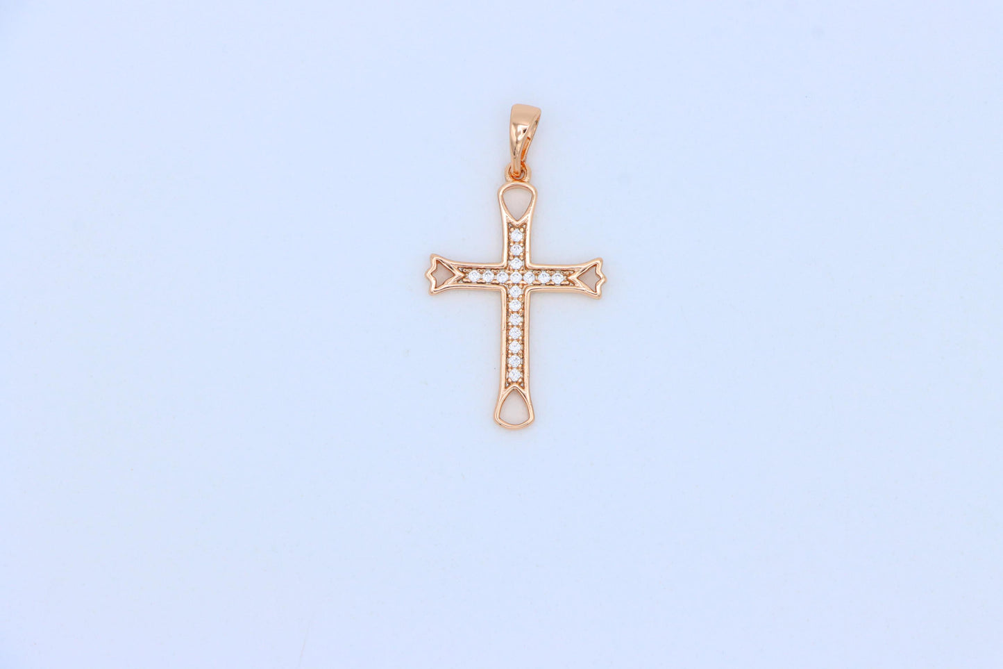Elegant Rose Gold Cross Pendant with CZ Stones and Cutout Design, XPPT1848 (2156-4)