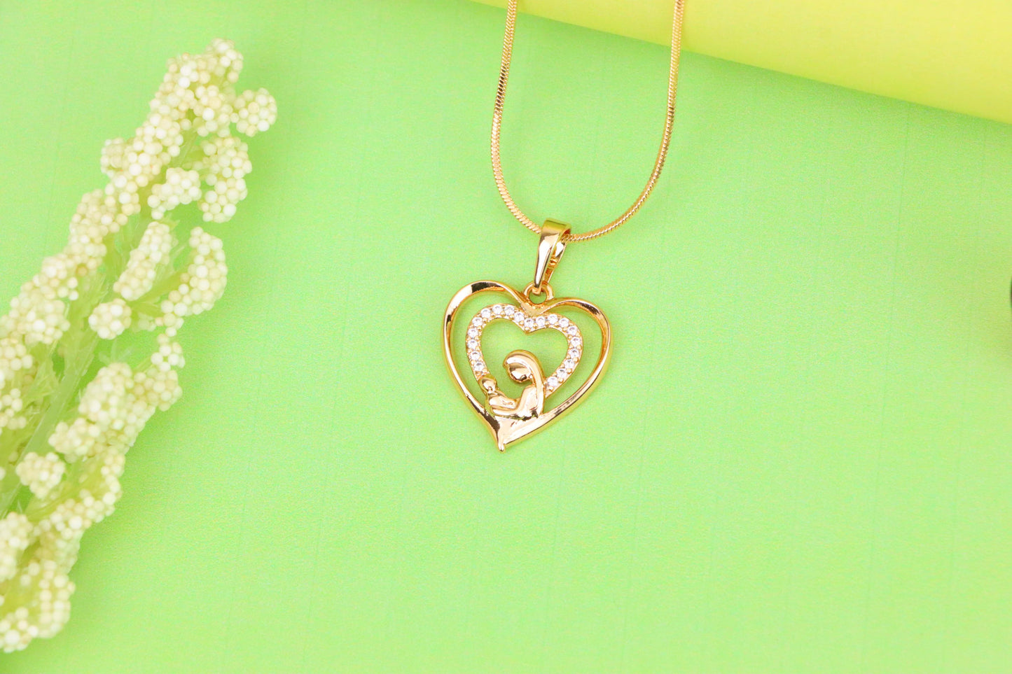 Rose Gold Mother and Child Heart Pendant with Sparkling CZ Accents, XPPT1377 (2133-1)