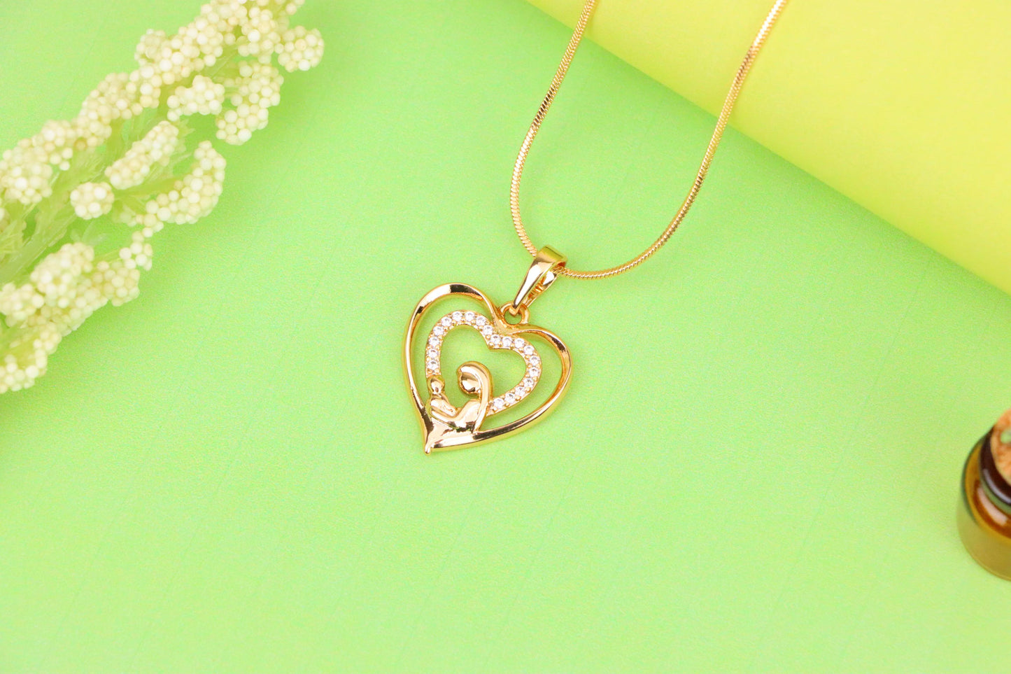 Rose Gold Mother and Child Heart Pendant with Sparkling CZ Accents, XPPT1377 (2133-1)