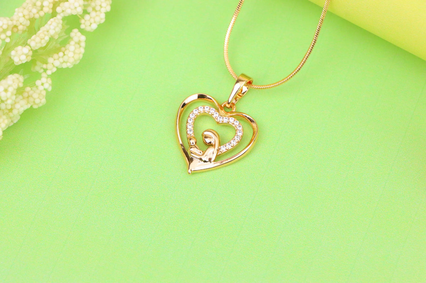 Rose Gold Mother and Child Heart Pendant with Sparkling CZ Accents, XPPT1377 (2133-1)