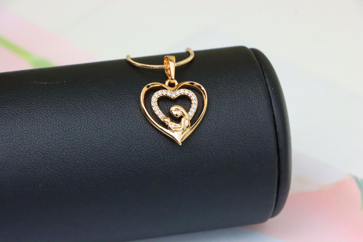Rose Gold Mother and Child Heart Pendant with Sparkling CZ Accents, XPPT1377 (2133-1)