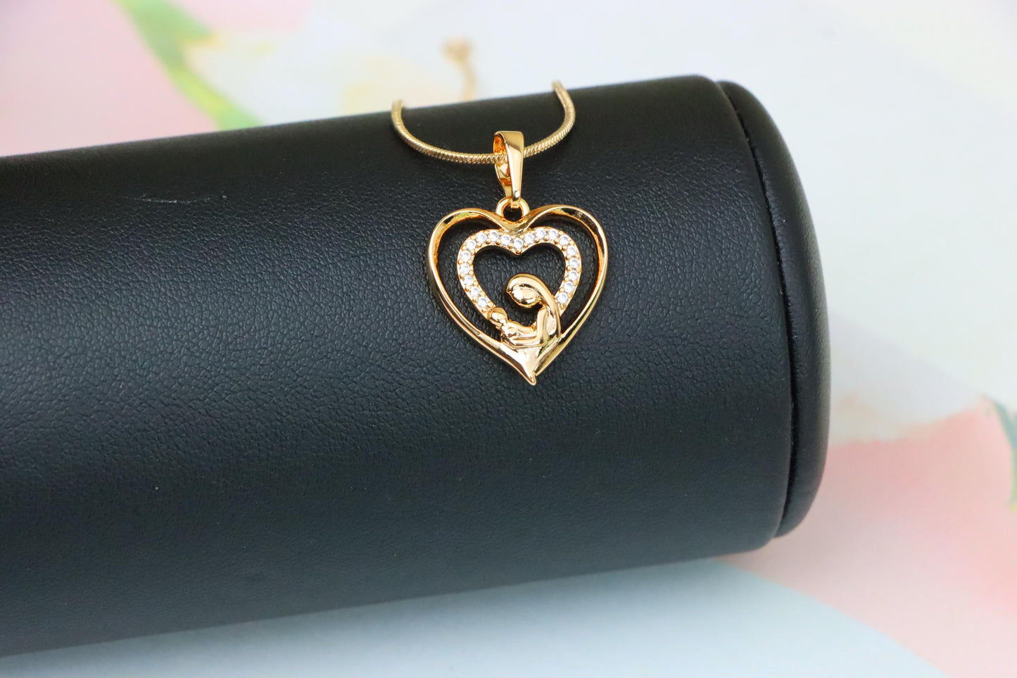 Rose Gold Mother and Child Heart Pendant with Sparkling CZ Accents, XPPT1377 (2133-1)