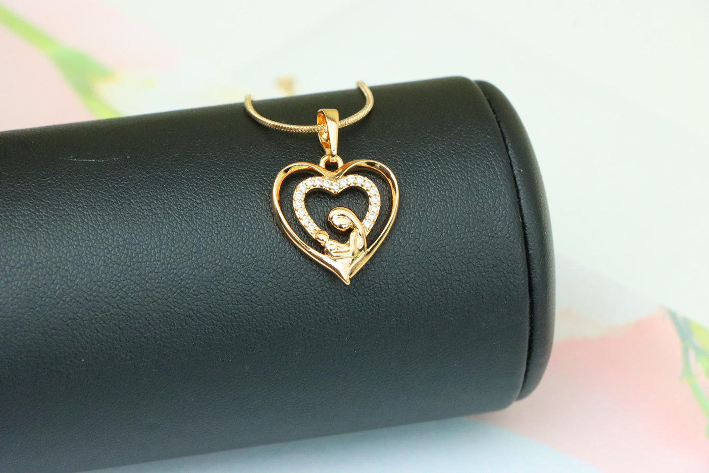 Rose Gold Mother and Child Heart Pendant with Sparkling CZ Accents, XPPT1377 (2133-1)