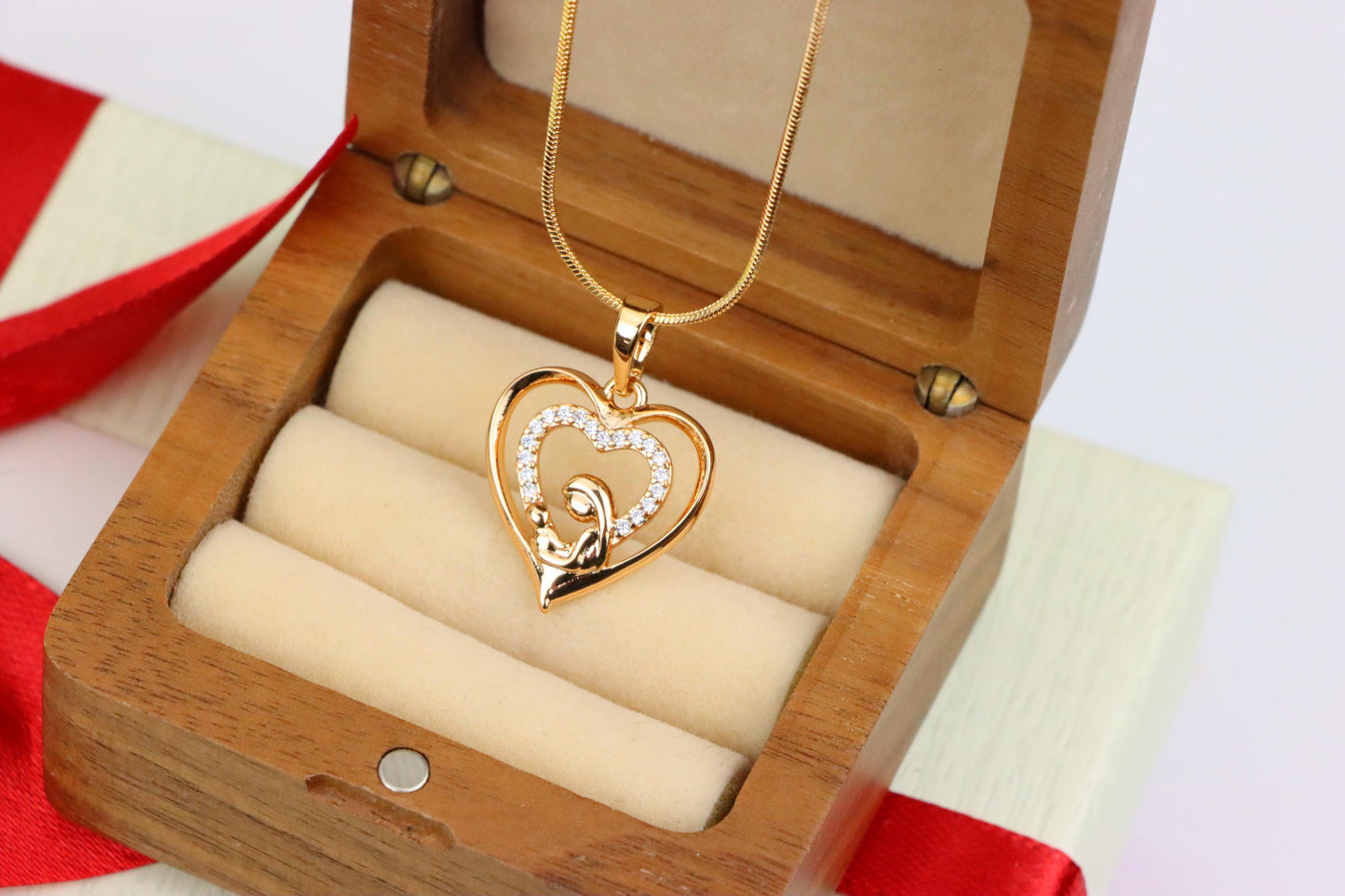 Rose Gold Mother and Child Heart Pendant with Sparkling CZ Accents, XPPT1377 (2133-1)