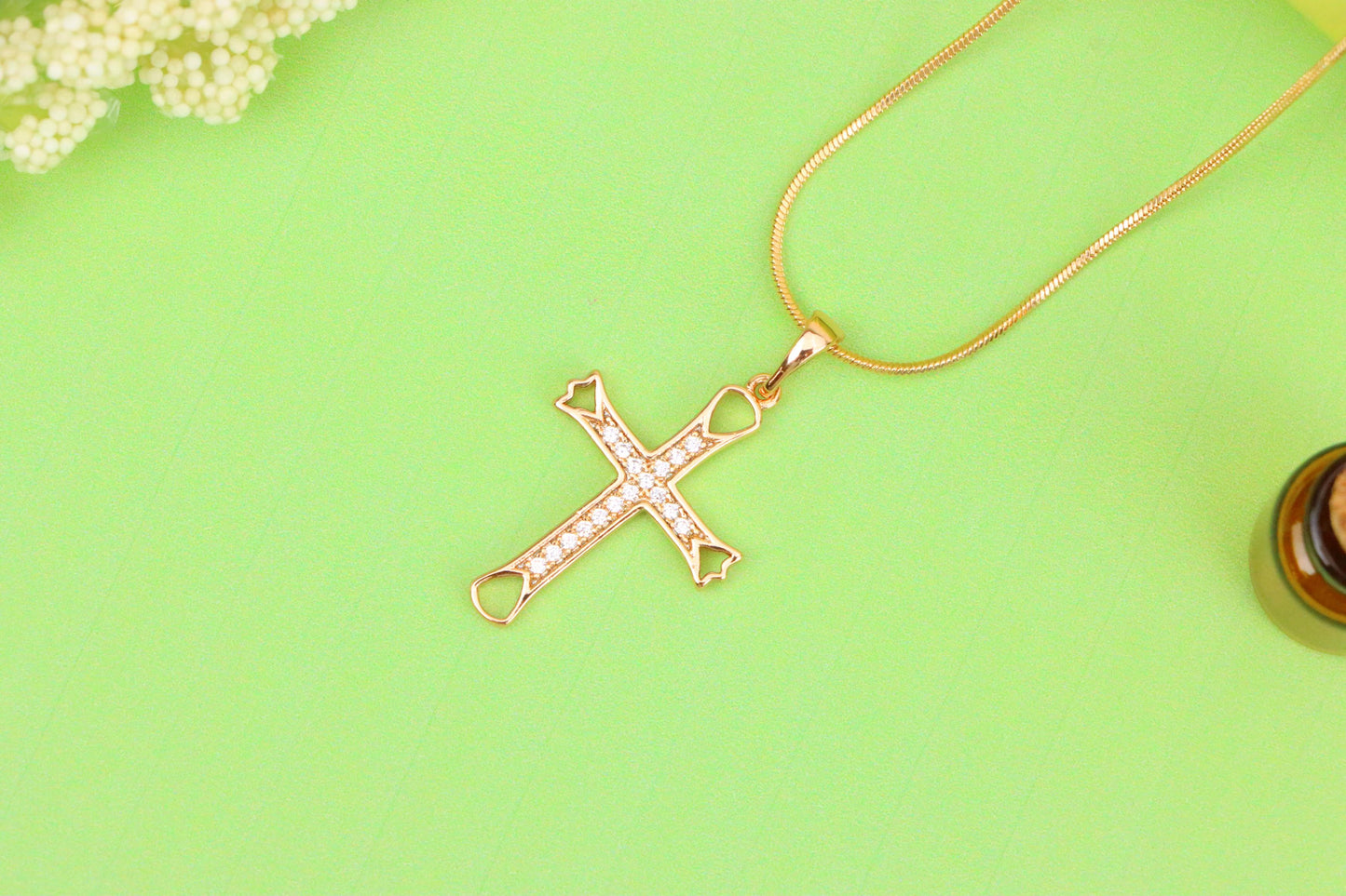 Elegant Rose Gold Cross Pendant with CZ Stones and Cutout Design, XPPT1848 (2156-4)
