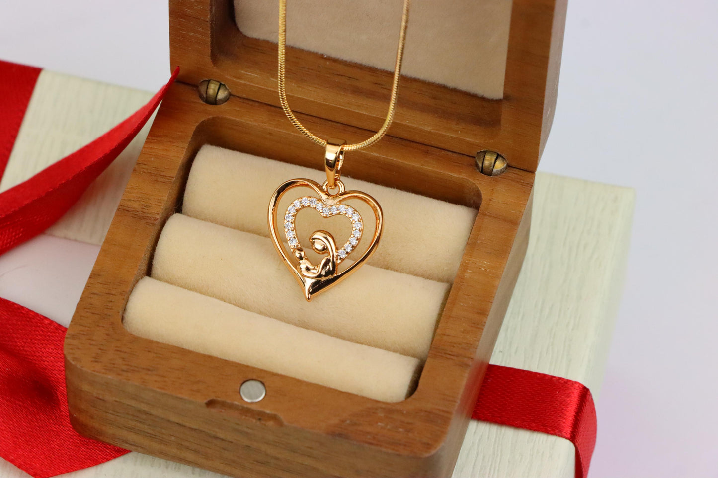 Rose Gold Mother and Child Heart Pendant with Sparkling CZ Accents, XPPT1377 (2133-1)