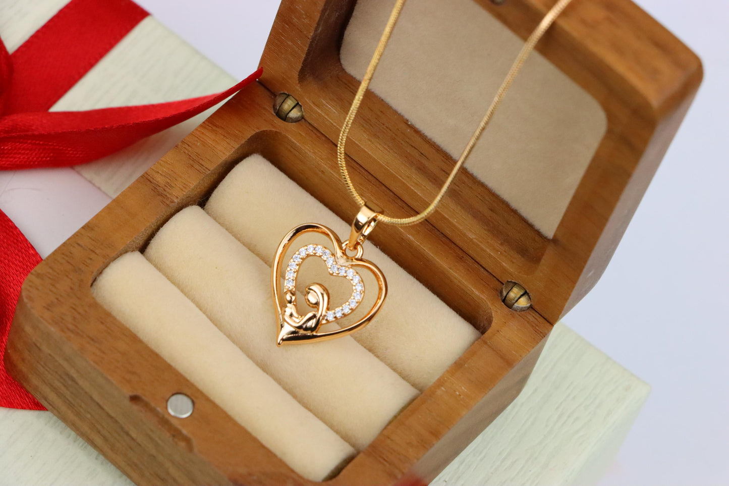 Rose Gold Mother and Child Heart Pendant with Sparkling CZ Accents, XPPT1377 (2133-1)