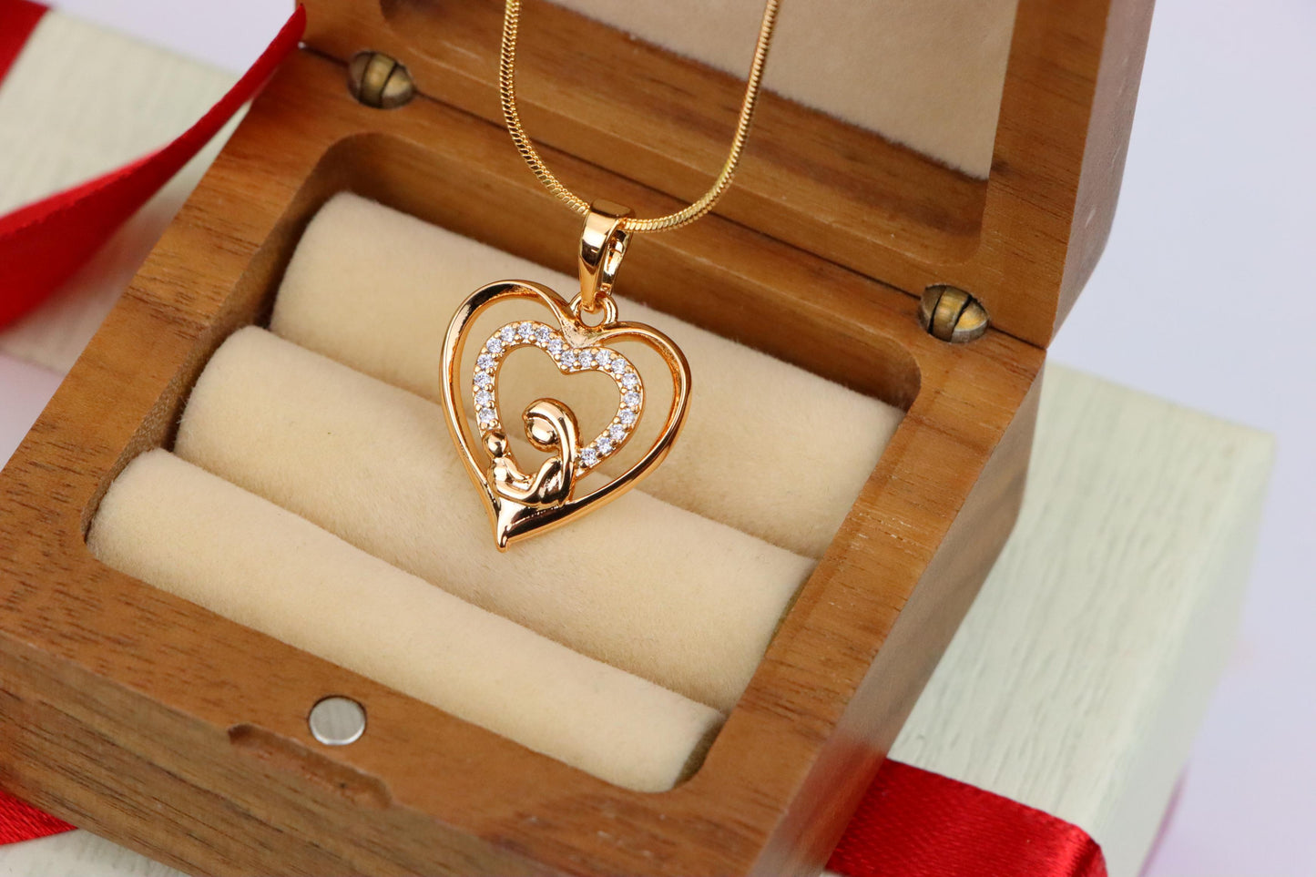 Rose Gold Mother and Child Heart Pendant with Sparkling CZ Accents, XPPT1377 (2133-1)
