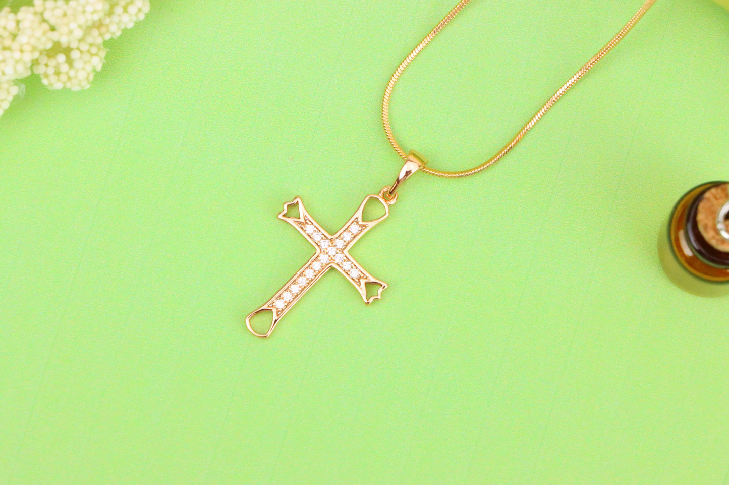Elegant Rose Gold Cross Pendant with CZ Stones and Cutout Design, XPPT1848 (2156-4)