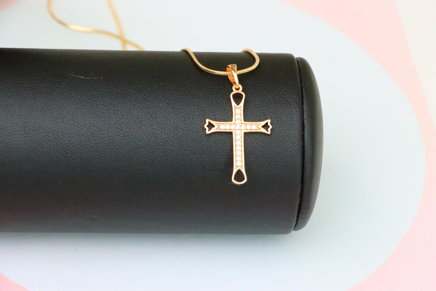 Elegant Rose Gold Cross Pendant with CZ Stones and Cutout Design, XPPT1848 (2156-4)