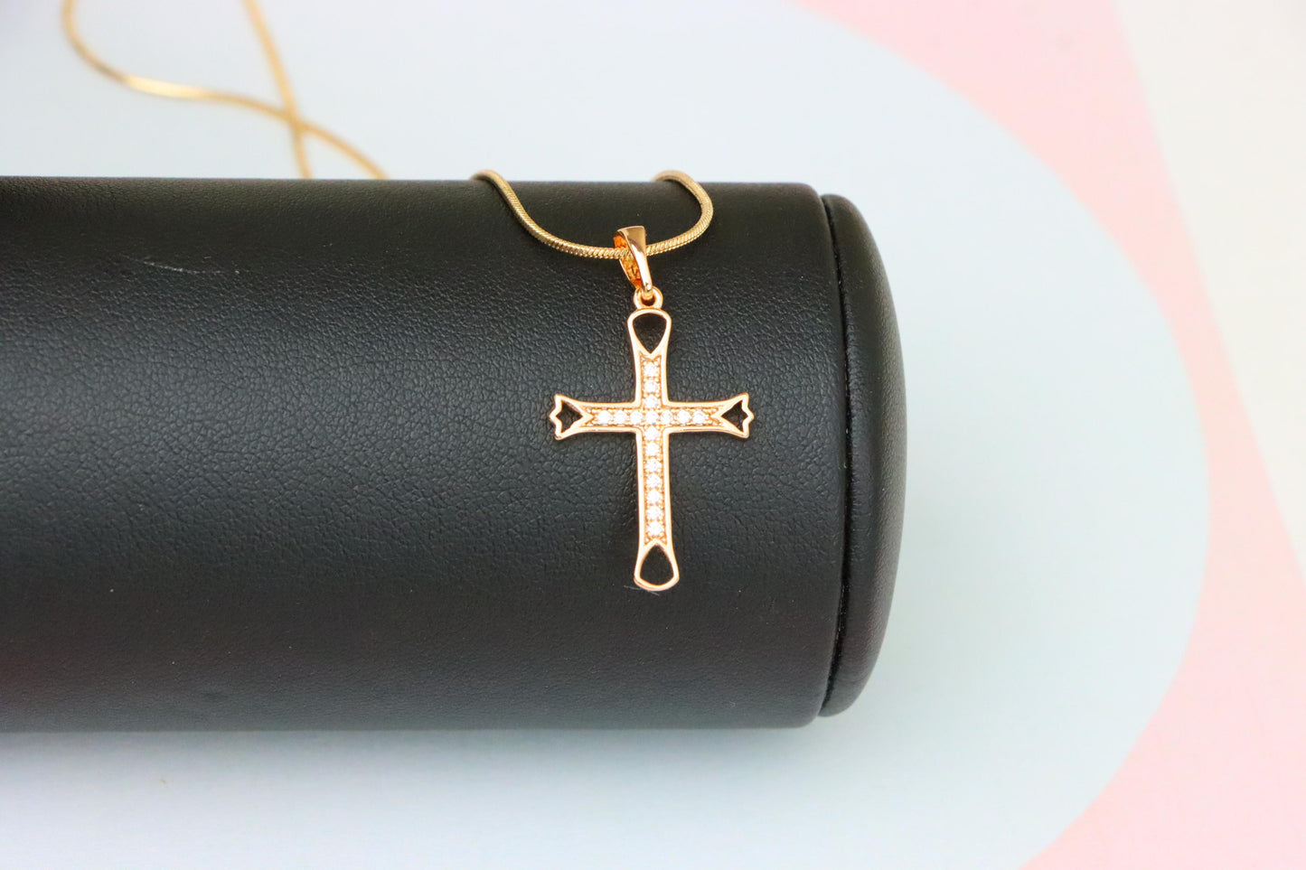 Elegant Rose Gold Cross Pendant with CZ Stones and Cutout Design, XPPT1848 (2156-4)