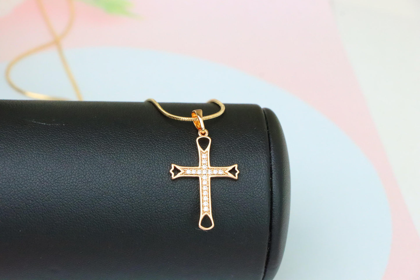 Elegant Rose Gold Cross Pendant with CZ Stones and Cutout Design, XPPT1848 (2156-4)