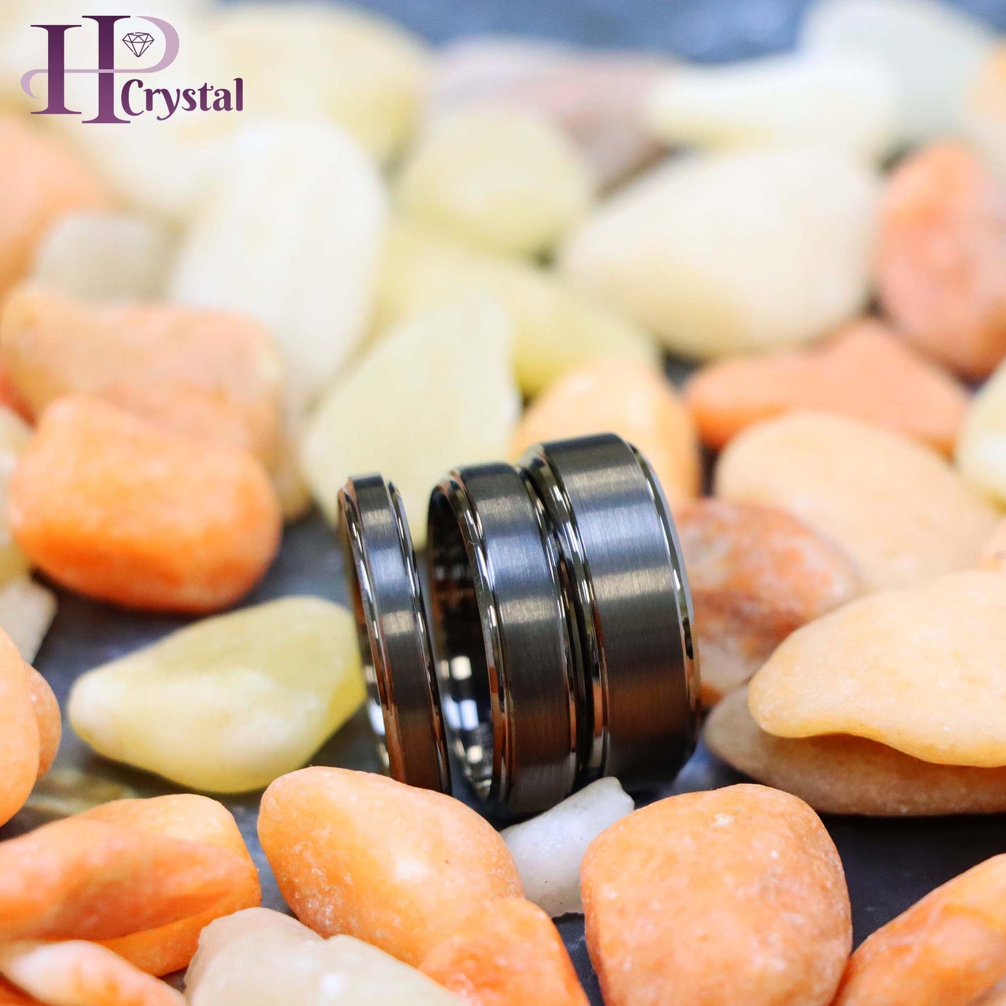 Gun Metal IP Plated Brushed Center High Polish Stepped Edge 8mm/6mm/4mm Tungsten Ring