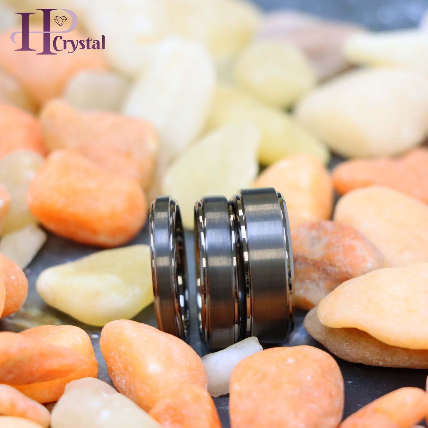 Gun Metal IP Plated Brushed Center High Polish Stepped Edge 8mm/6mm/4mm Tungsten Ring