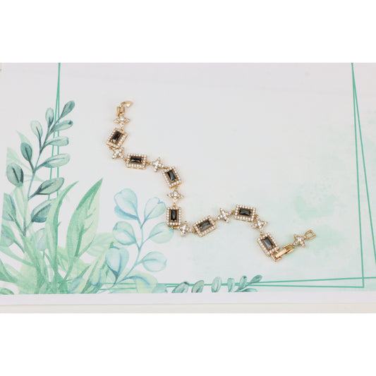 Elegant Rose Gold Plated Bracelet with Black Stones and Star Accents, XPBL0694 (2070-3)