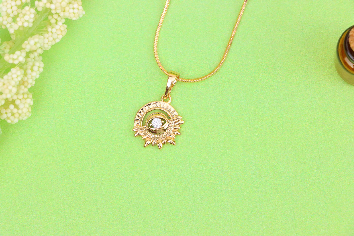 Rose Gold Sunburst Pendant with Clear Stone Accent, XPPT1849 (2156-5)