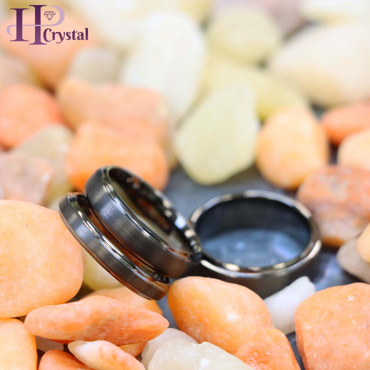 Gun Metal IP Plated Brushed Center High Polish Stepped Edge 8mm/6mm/4mm Tungsten Ring
