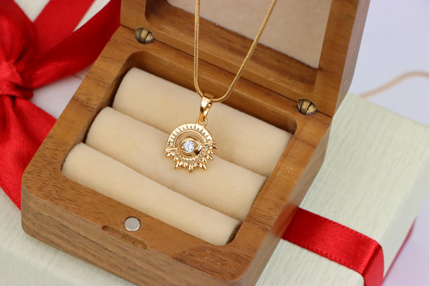 Rose Gold Sunburst Pendant with Clear Stone Accent, XPPT1849 (2156-5)