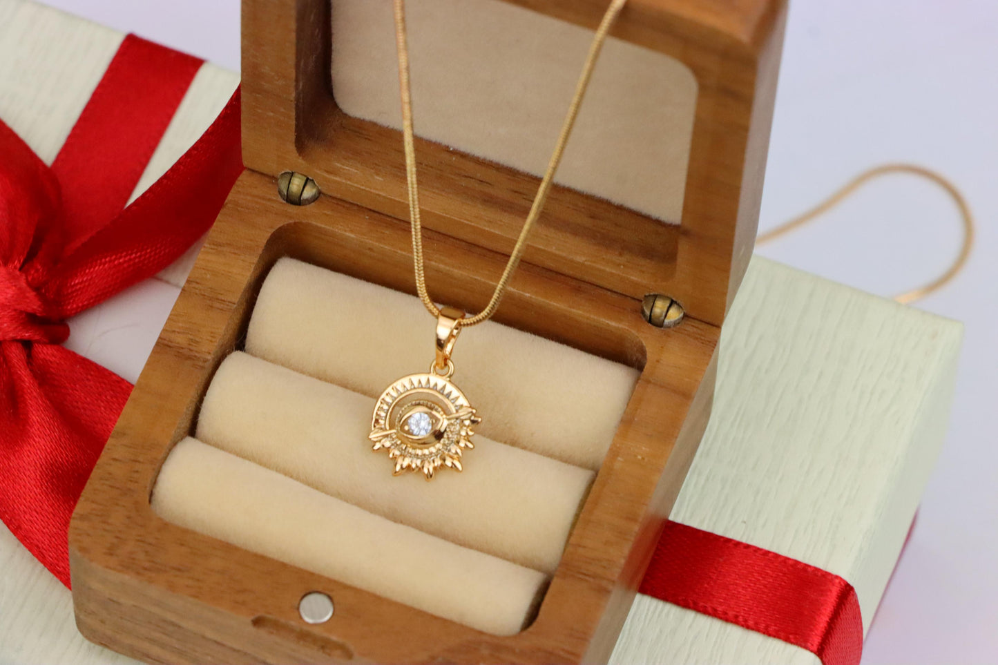 Rose Gold Sunburst Pendant with Clear Stone Accent, XPPT1849 (2156-5)