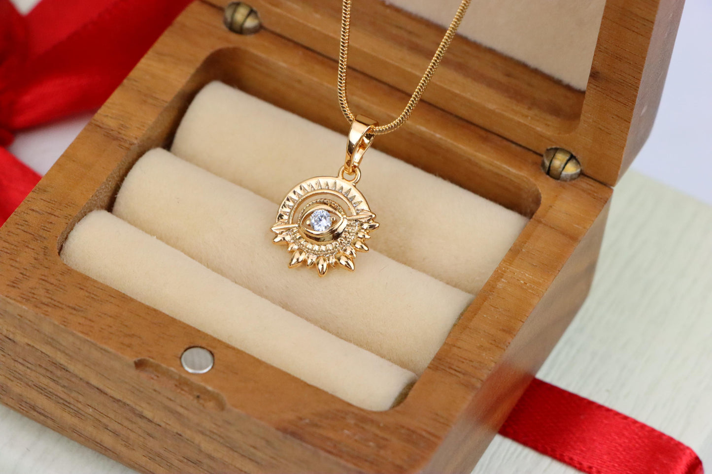 Rose Gold Sunburst Pendant with Clear Stone Accent, XPPT1849 (2156-5)
