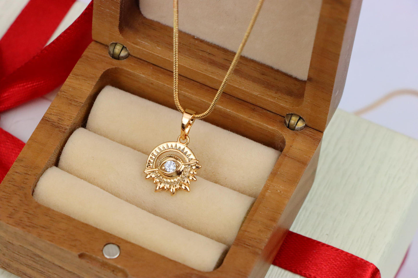 Rose Gold Sunburst Pendant with Clear Stone Accent, XPPT1849 (2156-5)