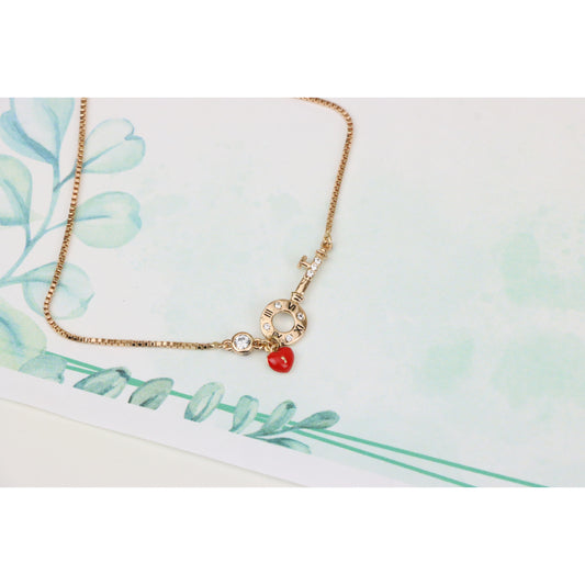 Rose Gold Key and Heart Charm Adjustable A-Bracelet for Women, XPAB0695 (2070-4)