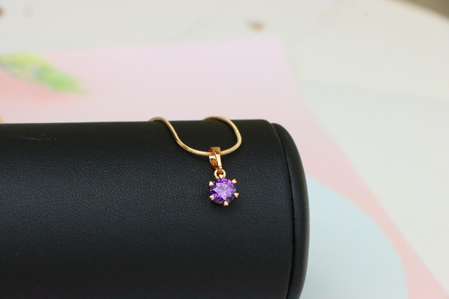 Dainty Purple Round Pendant in Rose Gold Finish – Chic Design,XPPT1850 (2156-6)