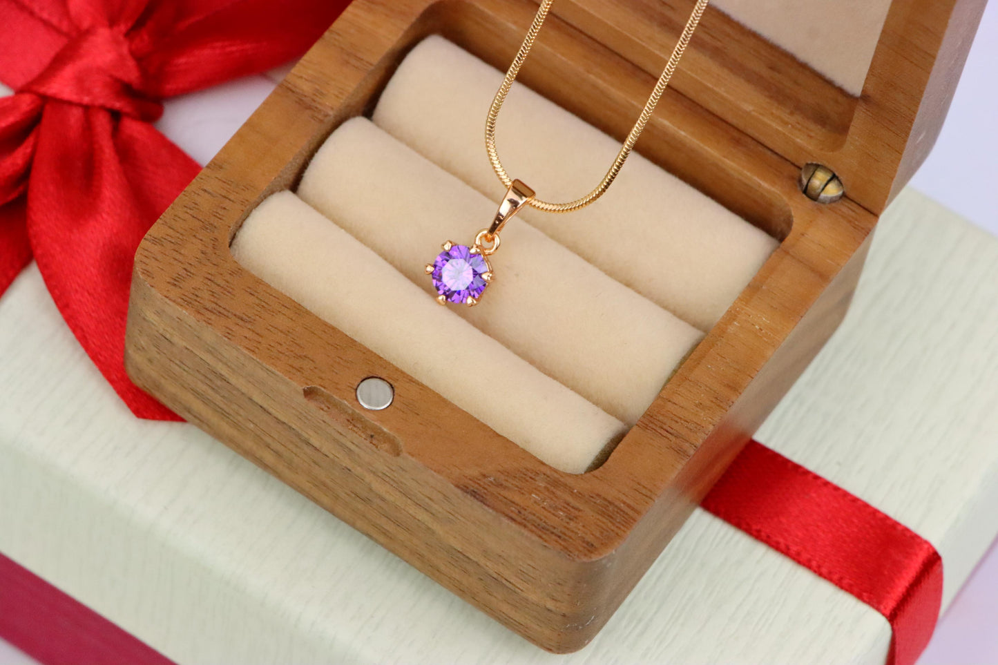 Dainty Purple Round Pendant in Rose Gold Finish – Chic Design,XPPT1850 (2156-6)