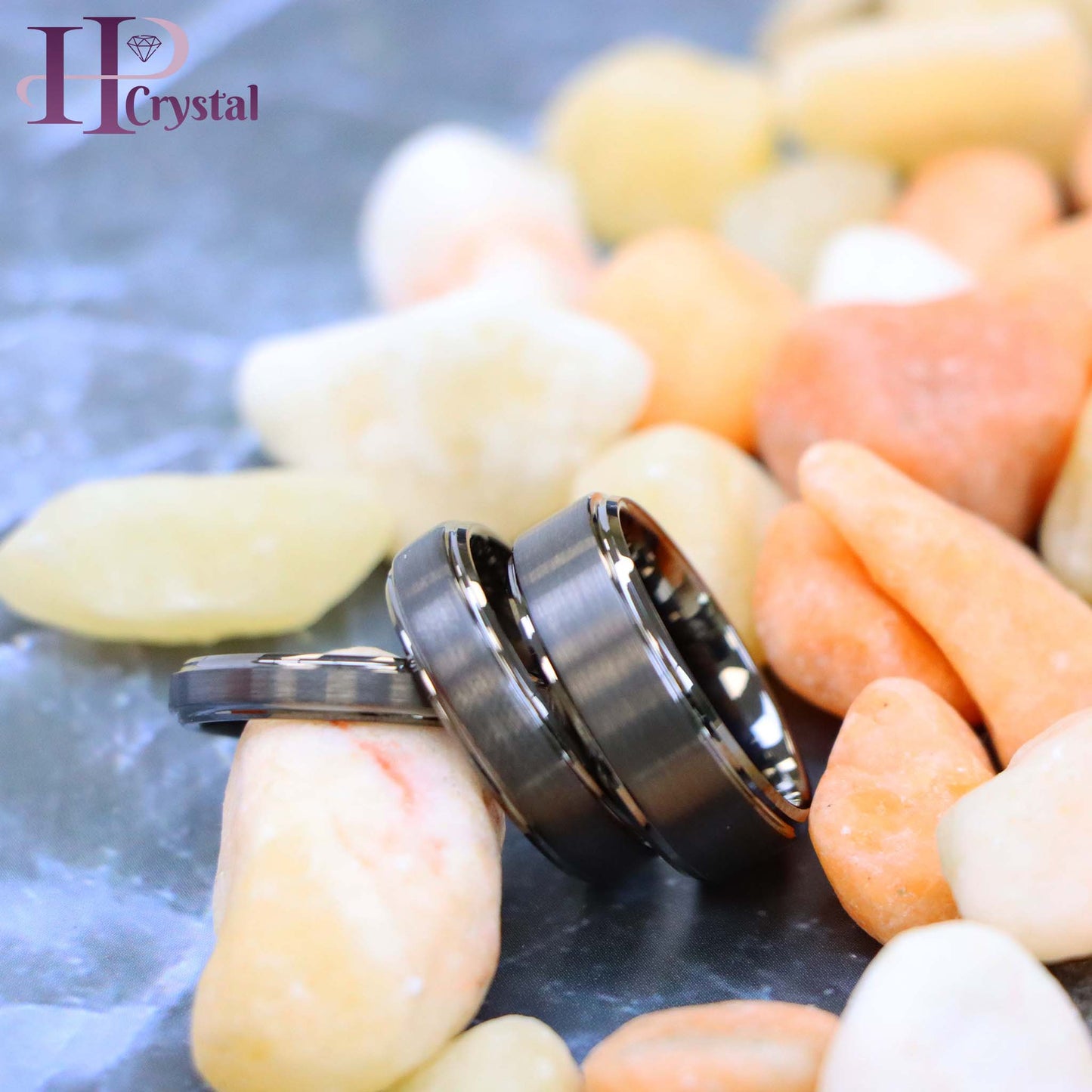 Gun Metal IP Plated Brushed Center High Polish Stepped Edge 8mm/6mm/4mm Tungsten Ring