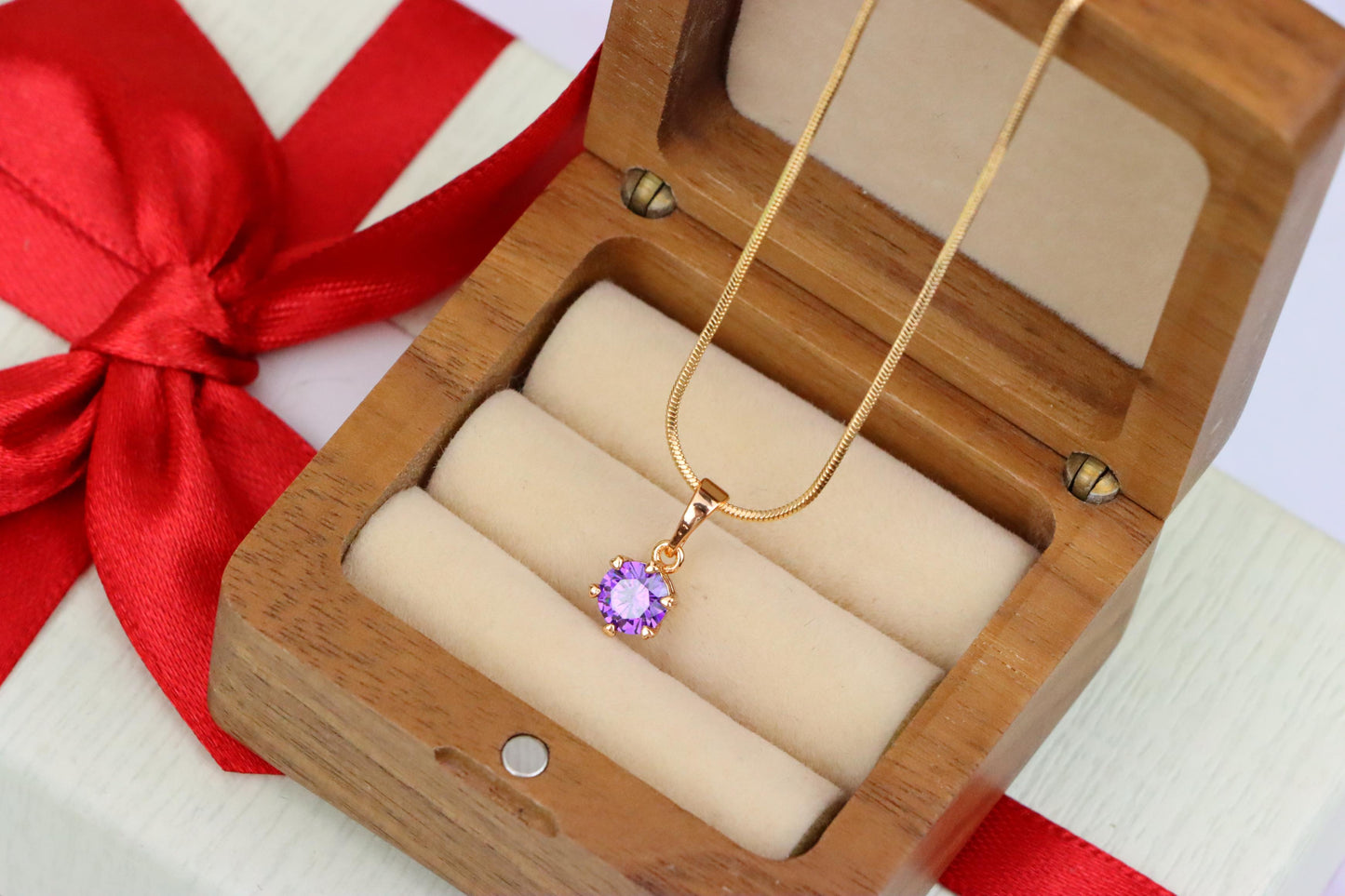 Dainty Purple Round Pendant in Rose Gold Finish – Chic Design,XPPT1850 (2156-6)