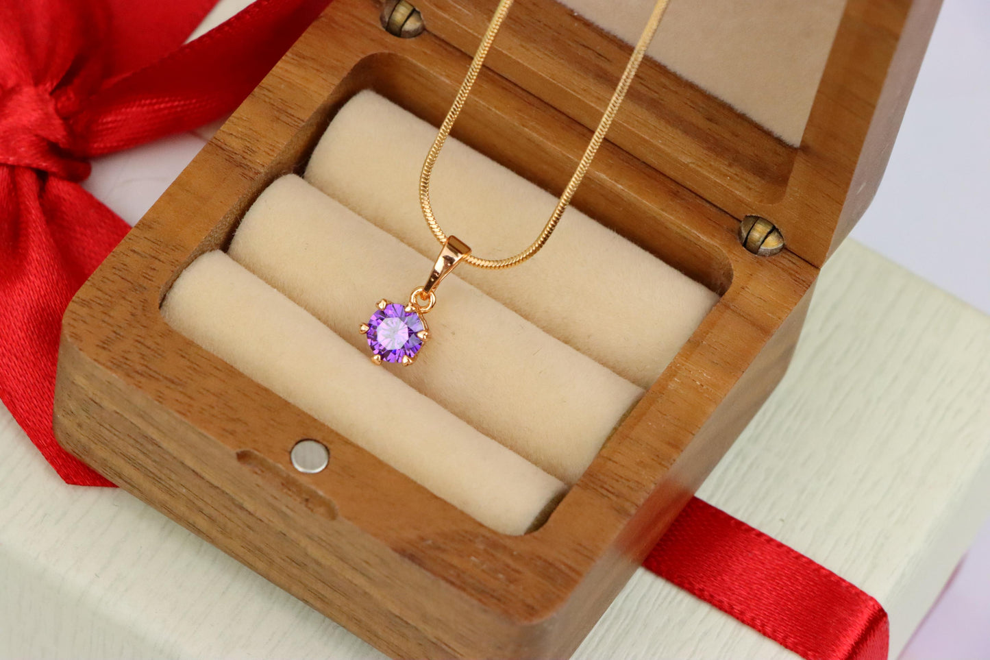 Dainty Purple Round Pendant in Rose Gold Finish – Chic Design,XPPT1850 (2156-6)