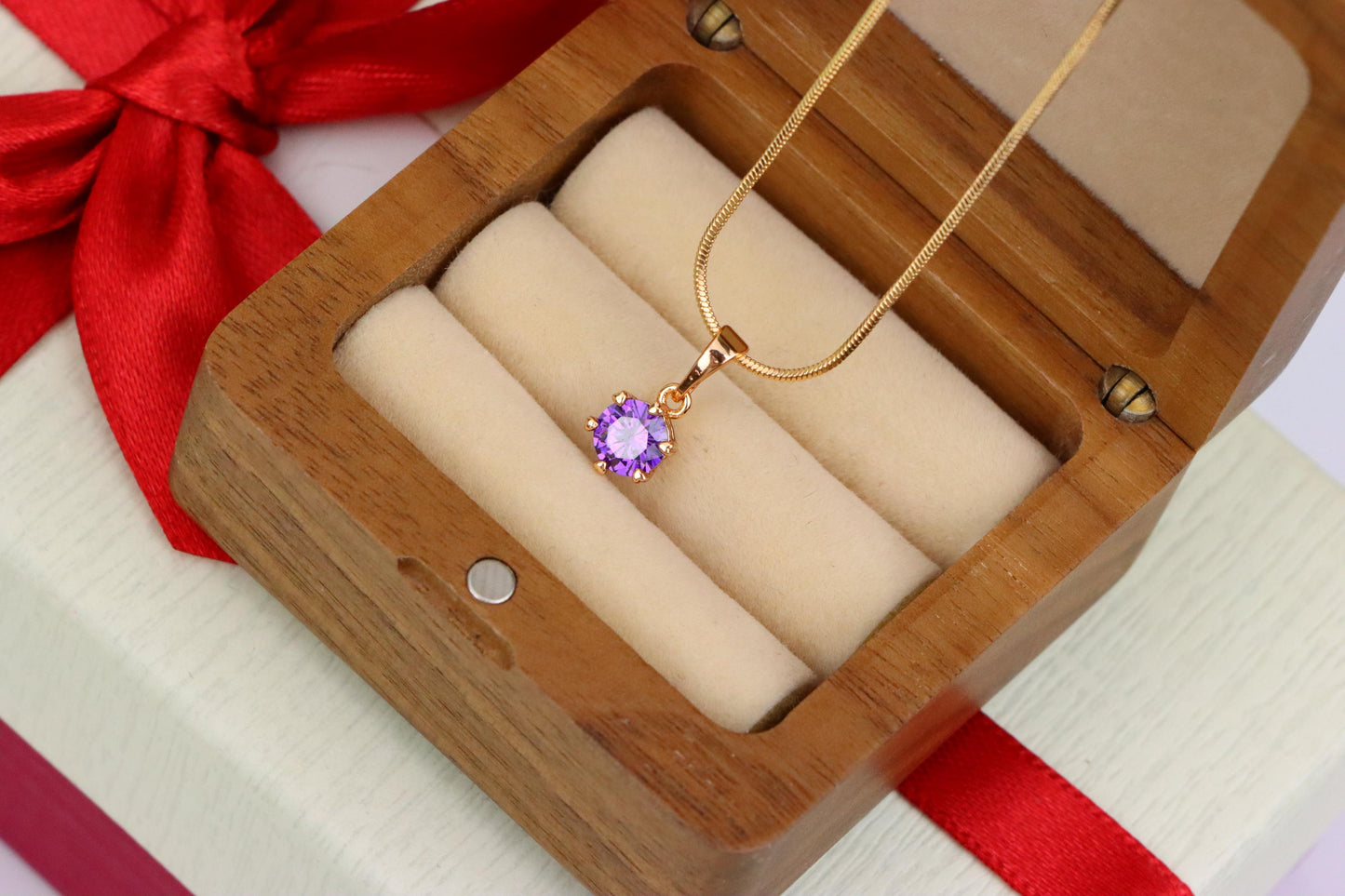 Dainty Purple Round Pendant in Rose Gold Finish – Chic Design,XPPT1850 (2156-6)