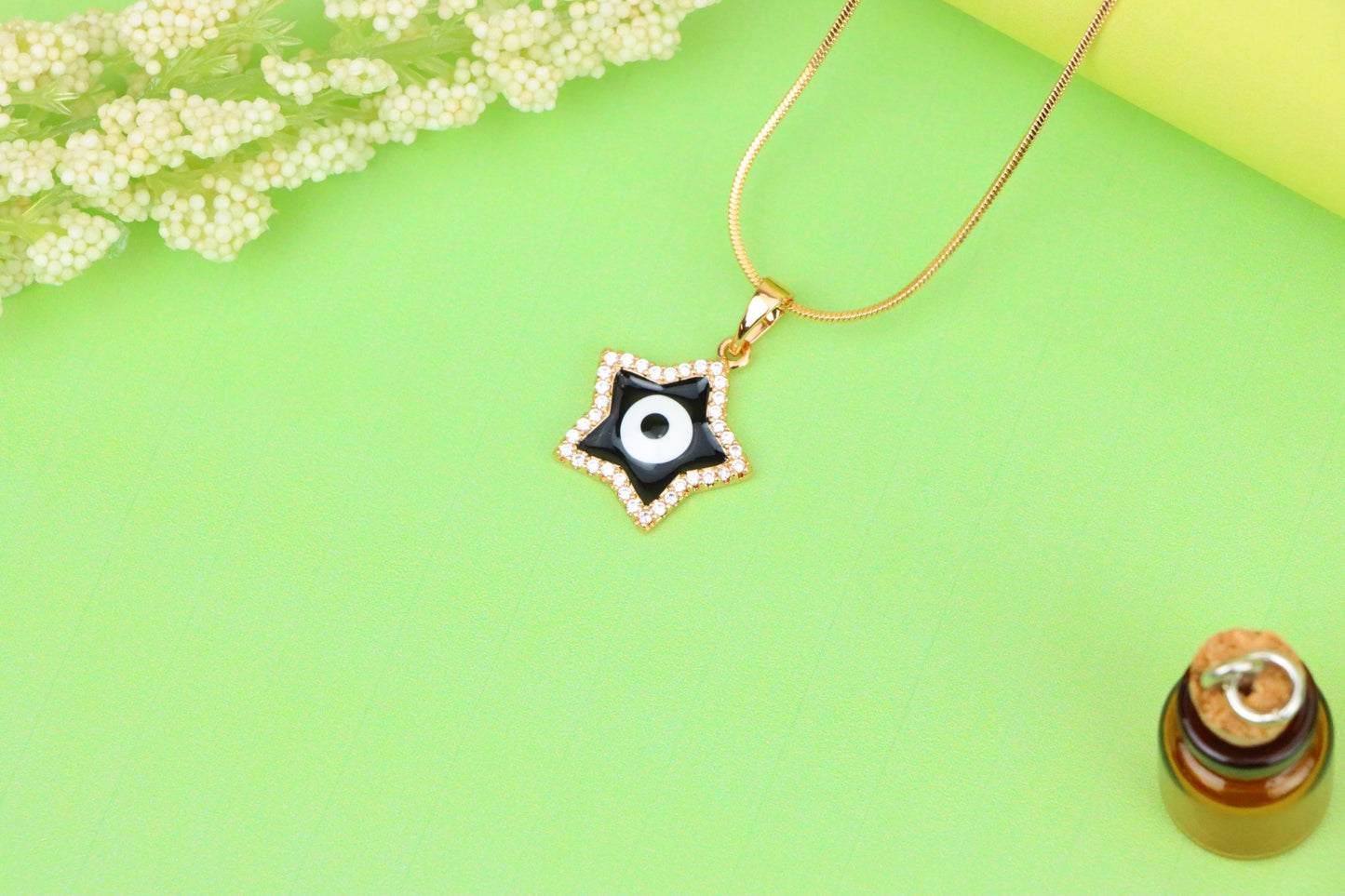 Rose Gold Star Pendant with Black Evil Eye and CZ Accents, XPPT1380 (2133-4)