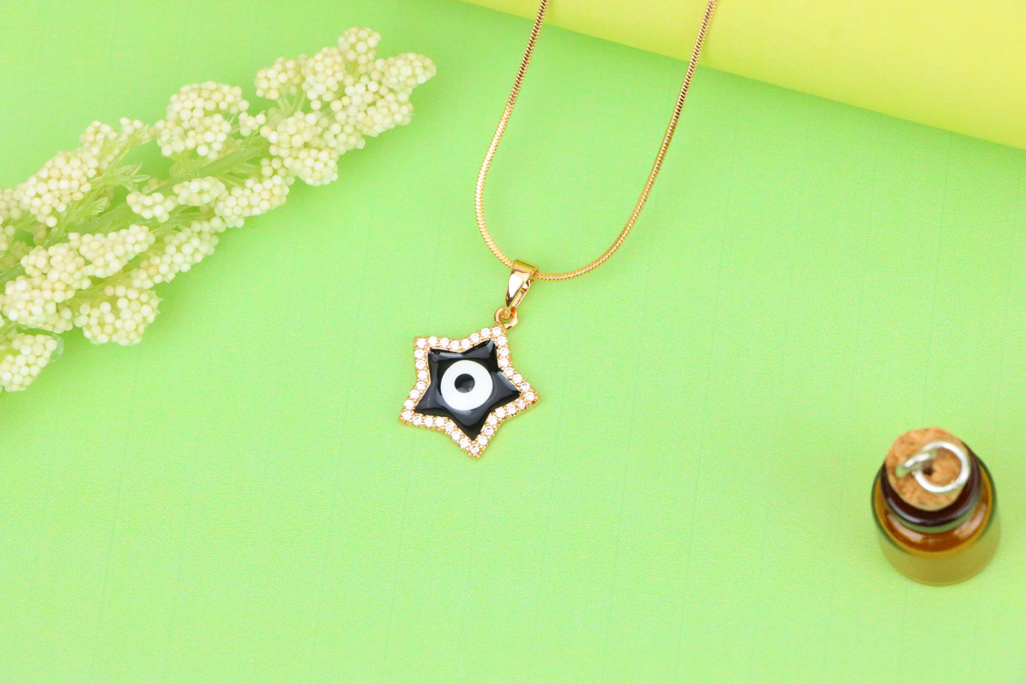 Rose Gold Star Pendant with Black Evil Eye and CZ Accents, XPPT1380 (2133-4)