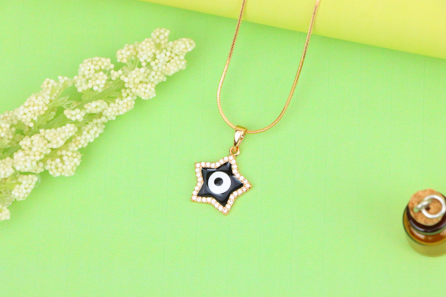 Rose Gold Star Pendant with Black Evil Eye and CZ Accents, XPPT1380 (2133-4)