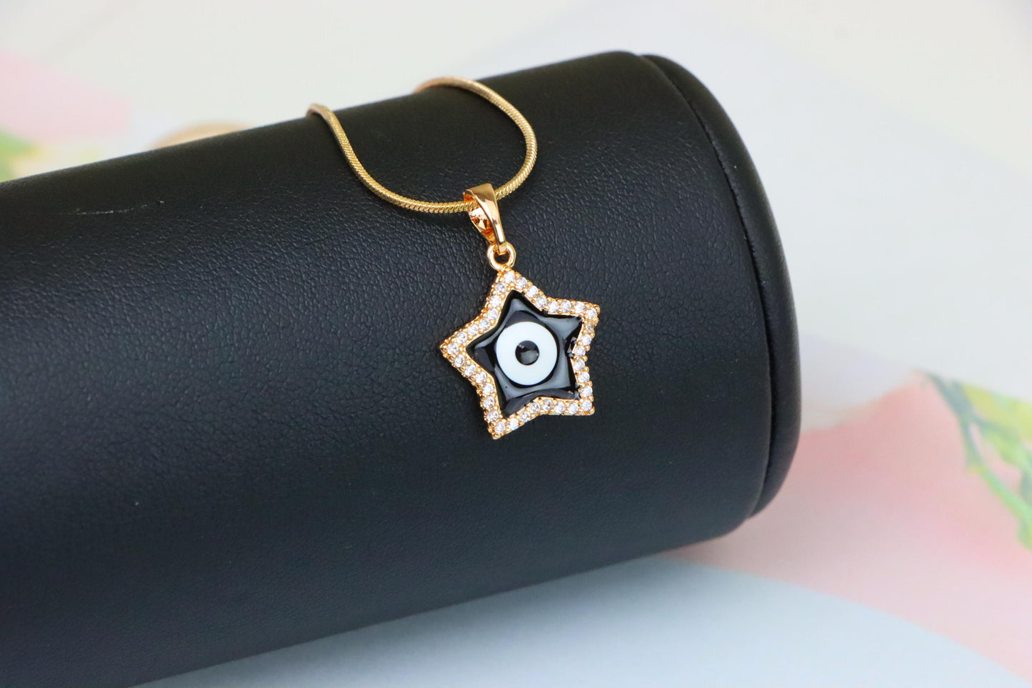 Rose Gold Star Pendant with Black Evil Eye and CZ Accents, XPPT1380 (2133-4)