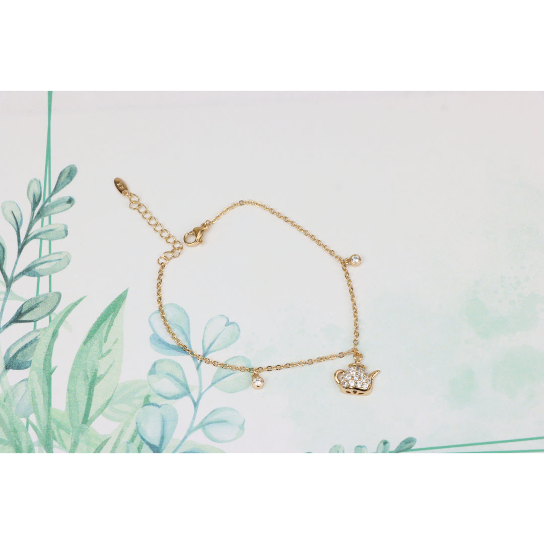 Elegant Rose Gold Bracelet with Teapot Charm and Sparkling Crystals, XPBL0697 (2070-6)