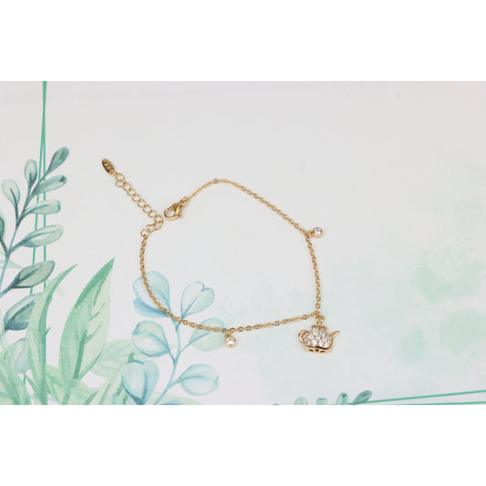 Elegant Rose Gold Bracelet with Teapot Charm and Sparkling Crystals, XPBL0697 (2070-6)
