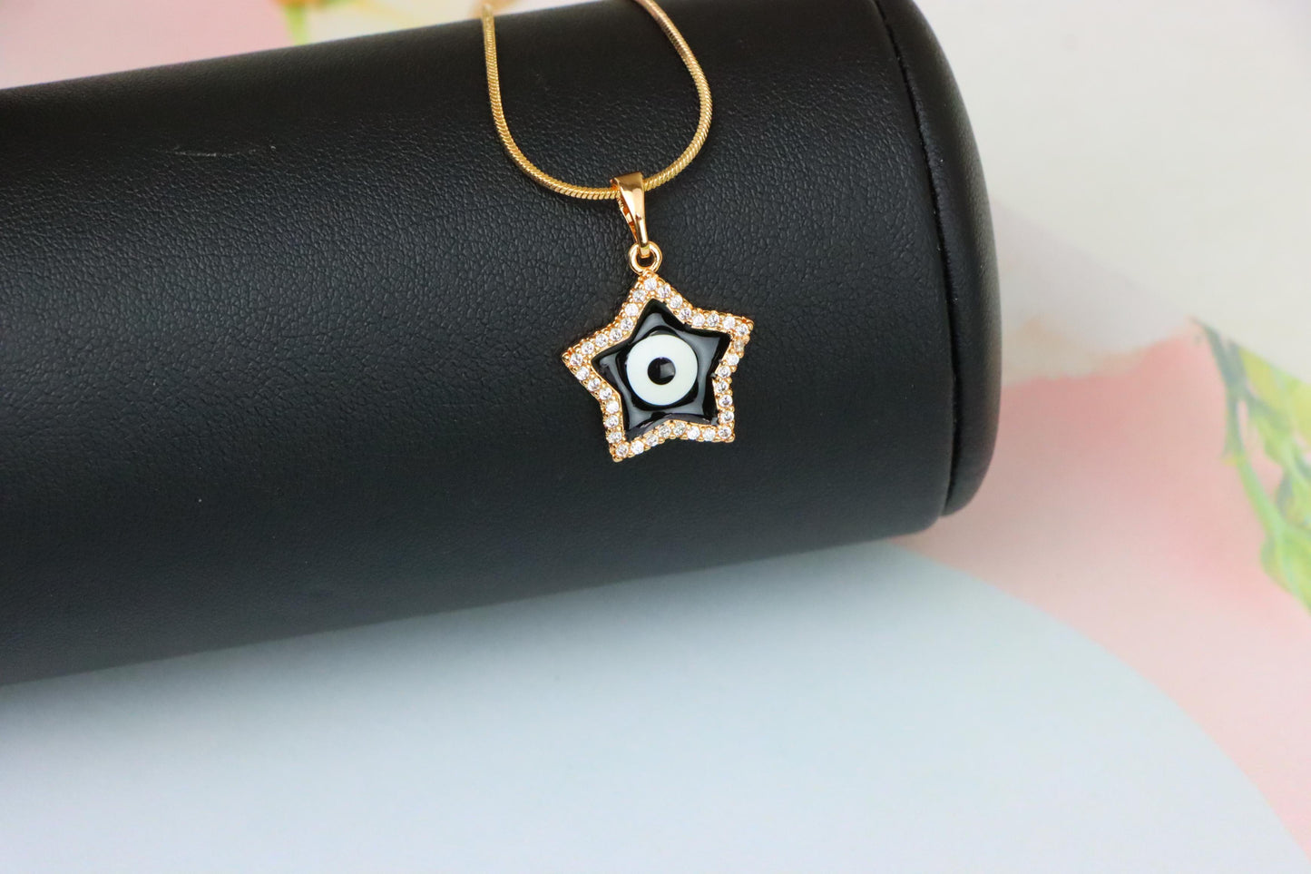 Rose Gold Star Pendant with Black Evil Eye and CZ Accents, XPPT1380 (2133-4)