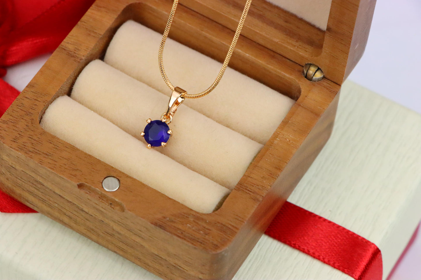Round Blue Pendant in Rose Gold Plating – Petite Charm, XPPT1851 (2156-6)