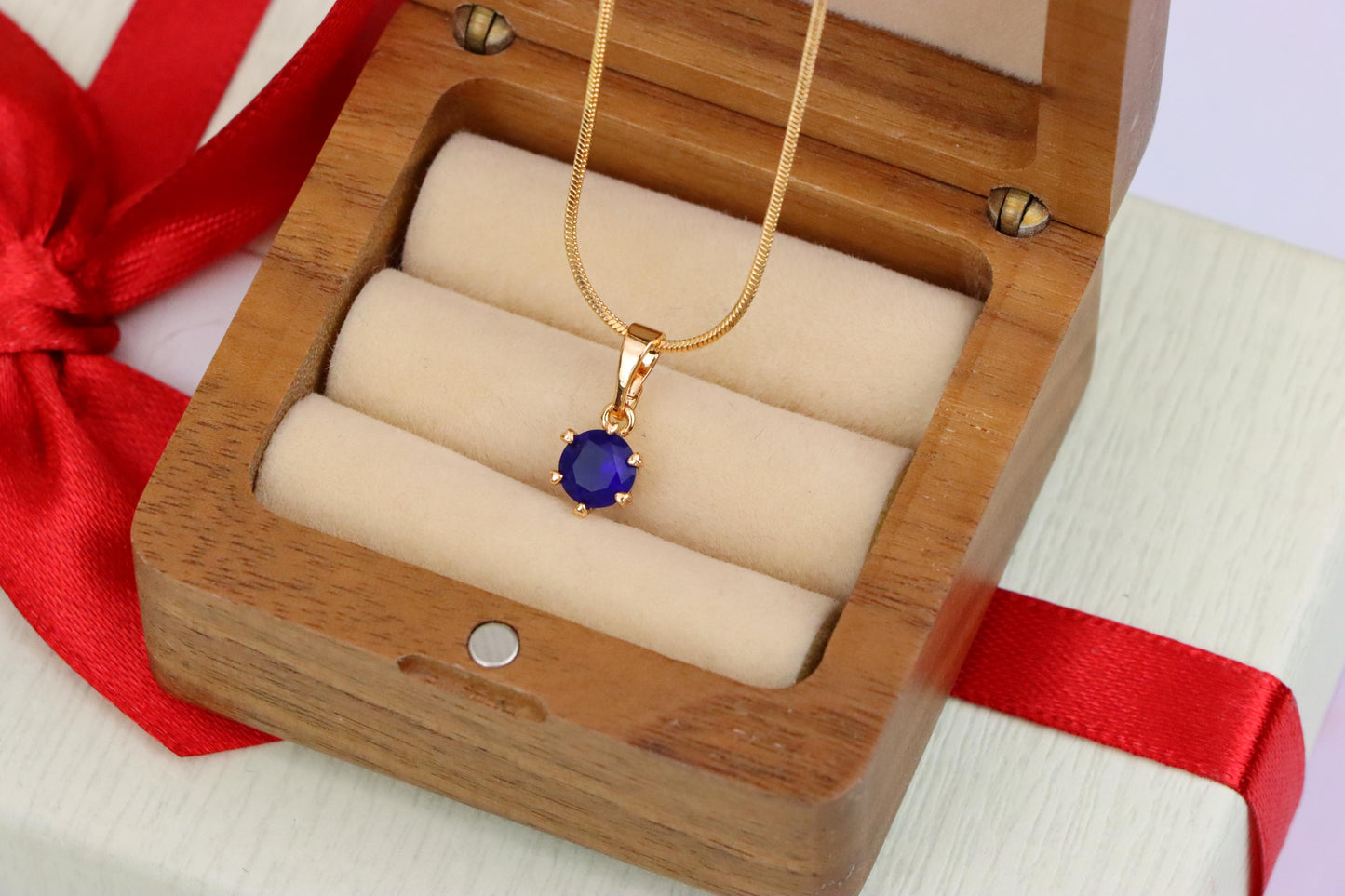 Round Blue Pendant in Rose Gold Plating – Petite Charm, XPPT1851 (2156-6)