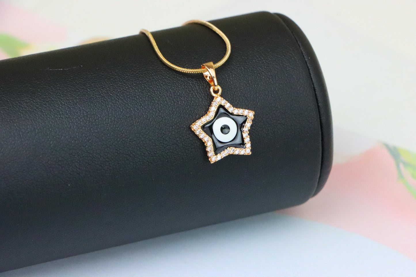 Rose Gold Star Pendant with Black Evil Eye and CZ Accents, XPPT1380 (2133-4)