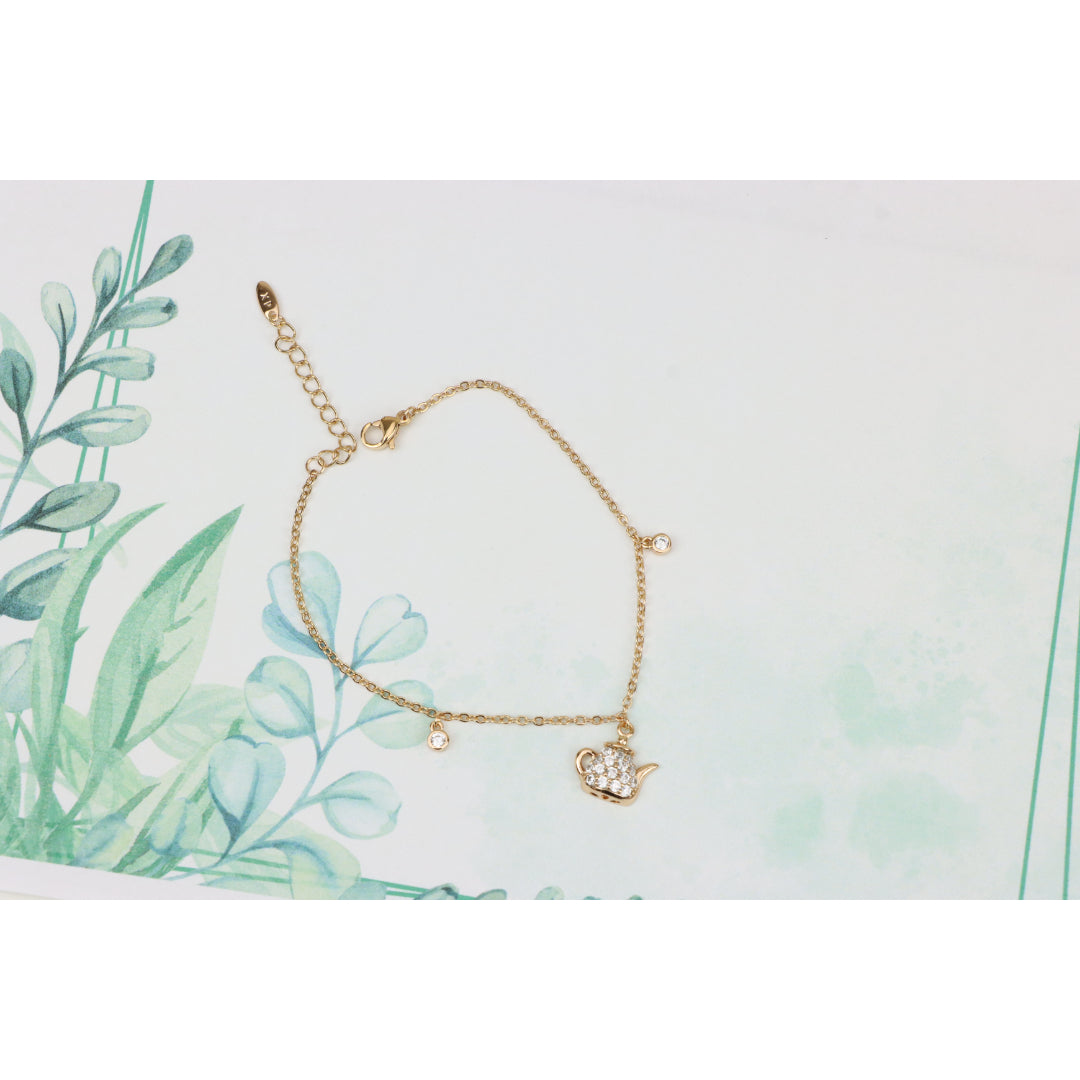 Elegant Rose Gold Bracelet with Teapot Charm and Sparkling Crystals, XPBL0697 (2070-6)
