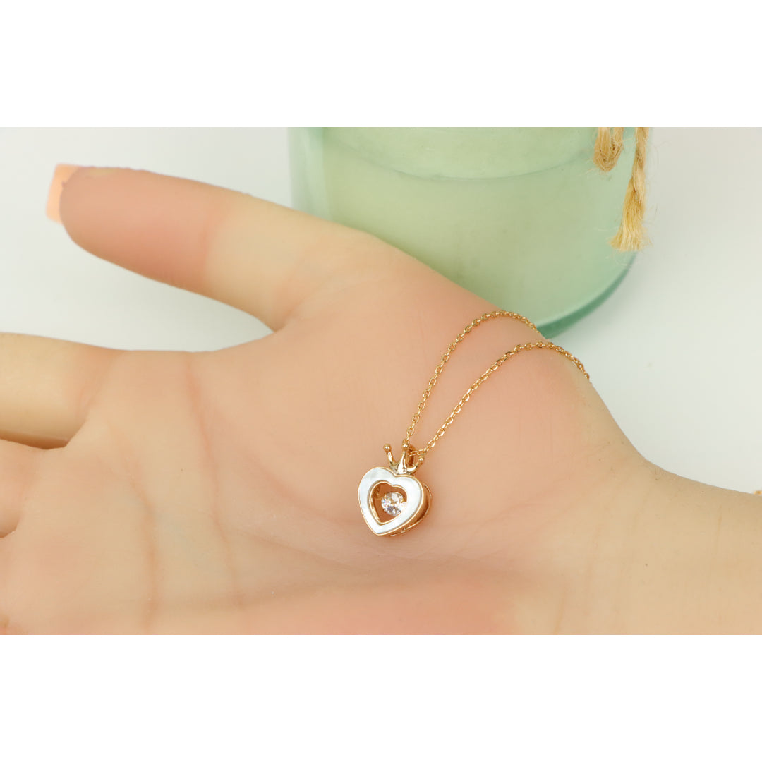 Crowned Heart Rose Gold Necklace with White Enamel, XPNL0232 (2024-2)