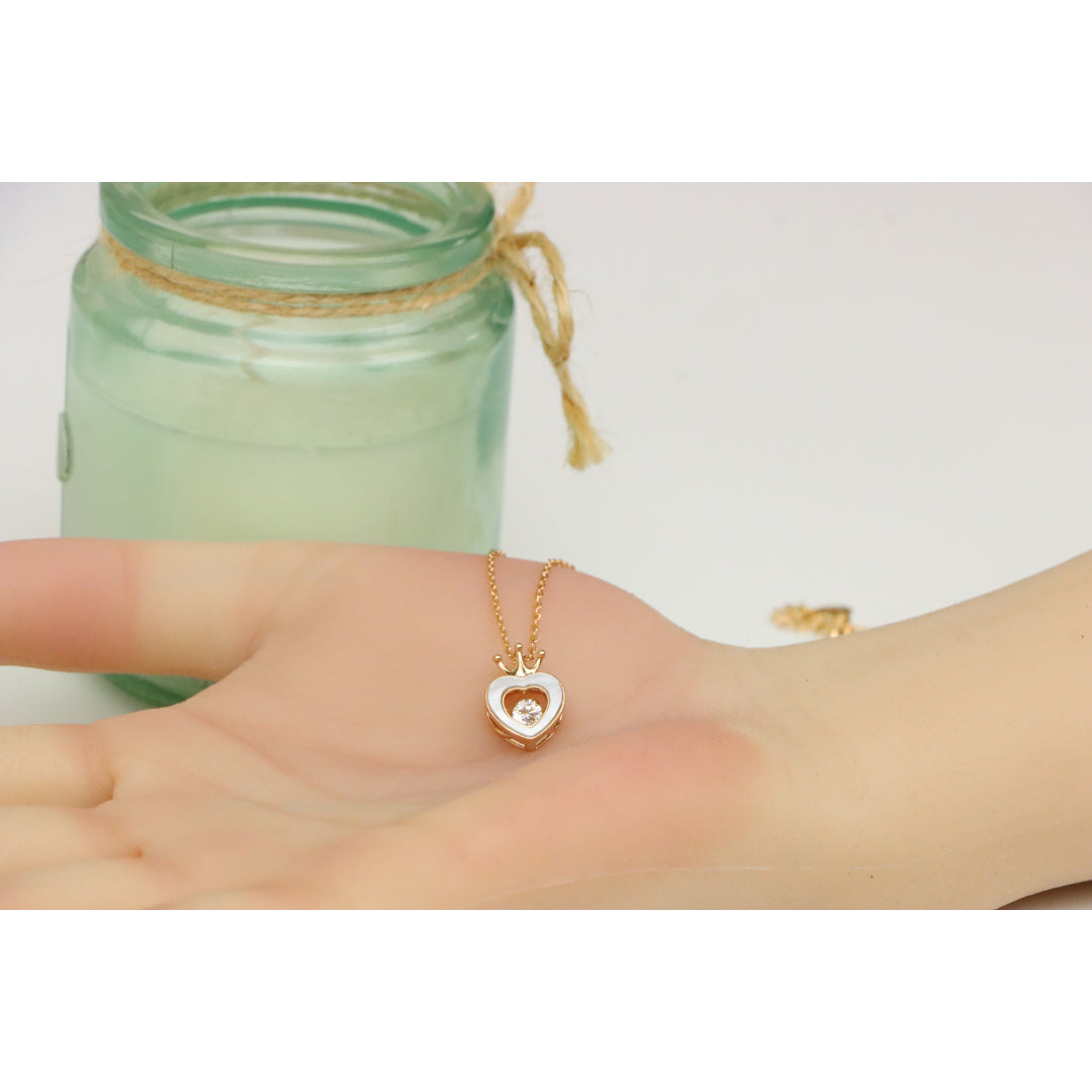 Crowned Heart Rose Gold Necklace with White Enamel, XPNL0232 (2024-2)