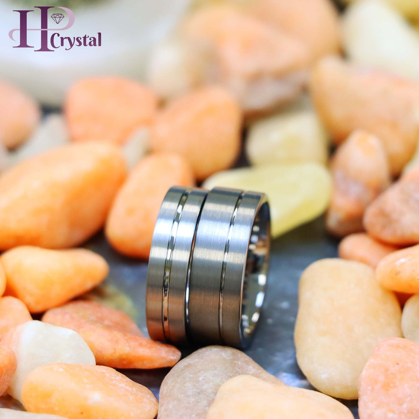 Brushed with Polished Shiny Off-Center Groove Tungsten Ring