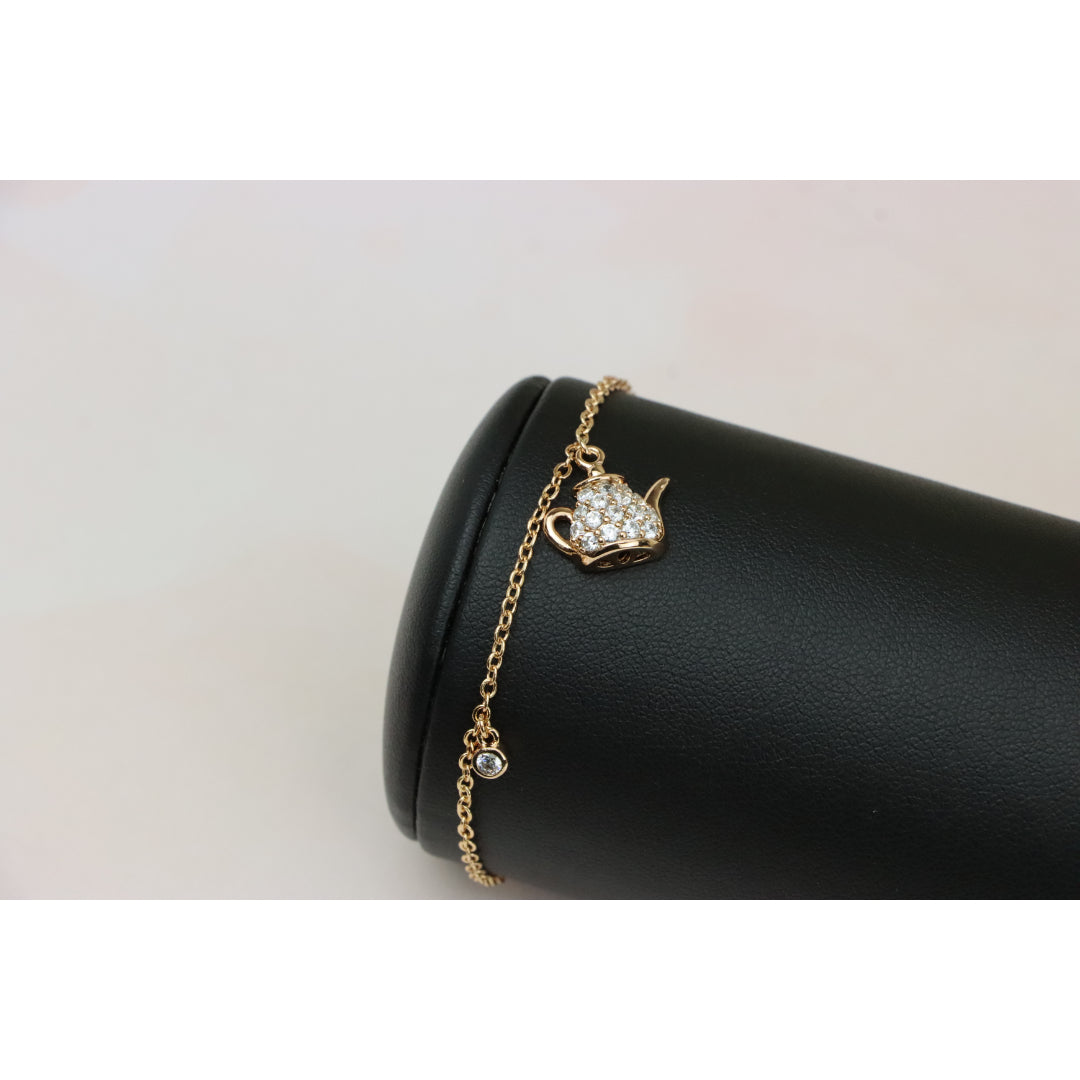 Elegant Rose Gold Bracelet with Teapot Charm and Sparkling Crystals, XPBL0697 (2070-6)