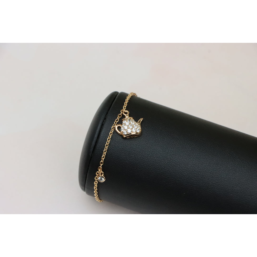 Elegant Rose Gold Bracelet with Teapot Charm and Sparkling Crystals, XPBL0697 (2070-6)